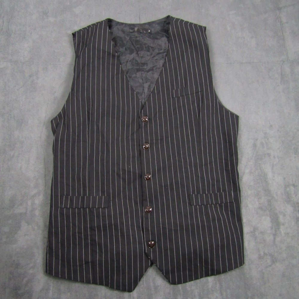 Pinstripe Vest Mens XL Black White Formal Waistcoat Adjustable Back Wedding